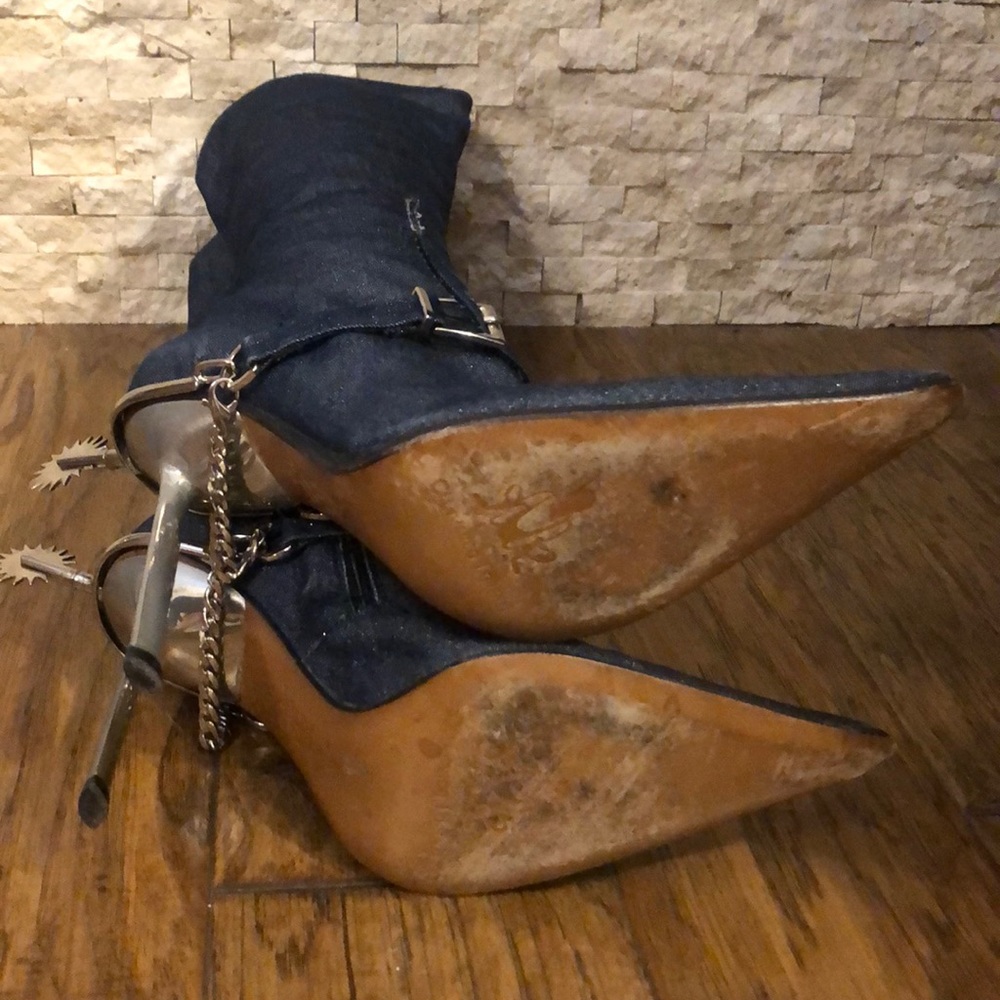 Y2K Gianmarco Lorenzi Dark Blue Jean Sparkle ✨ Spur Boots - Picture 6 of 8